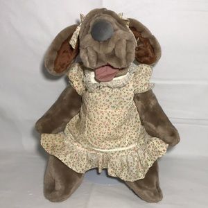 WRINKLES Ganz Brand Vintage Hand Puppet Girl Plush Dog 1981 Floral Dress 17"